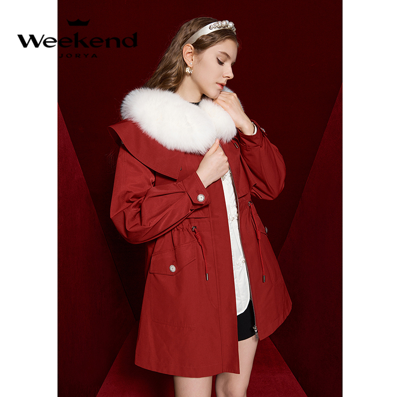 卓雅周末冬毛领蝴蝶结初秋保暖派克外套女EJWCDZ94