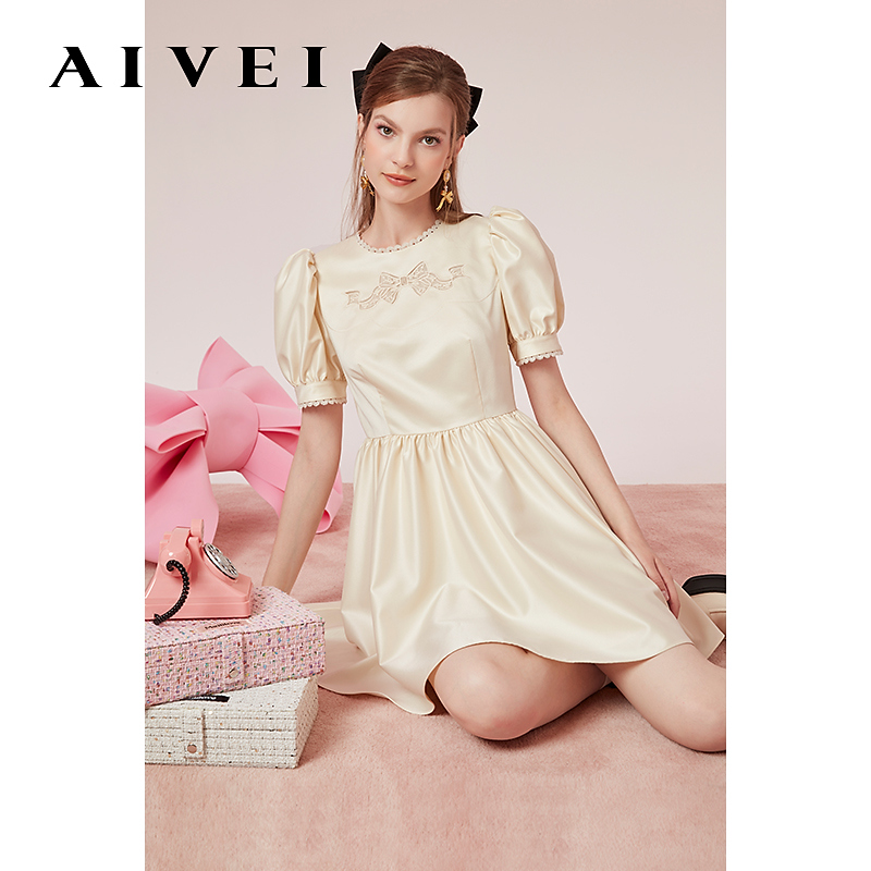 AIVEI夏新清新甜美泡泡短袖连衣裙R036S001