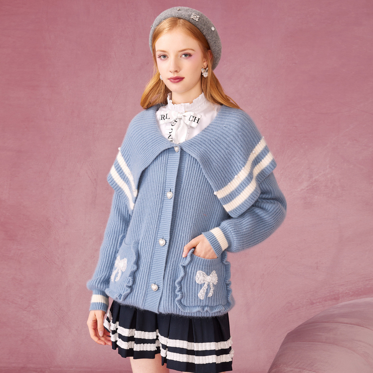 AIVEI冬减龄学院外套儿童海军领开衫P066S014