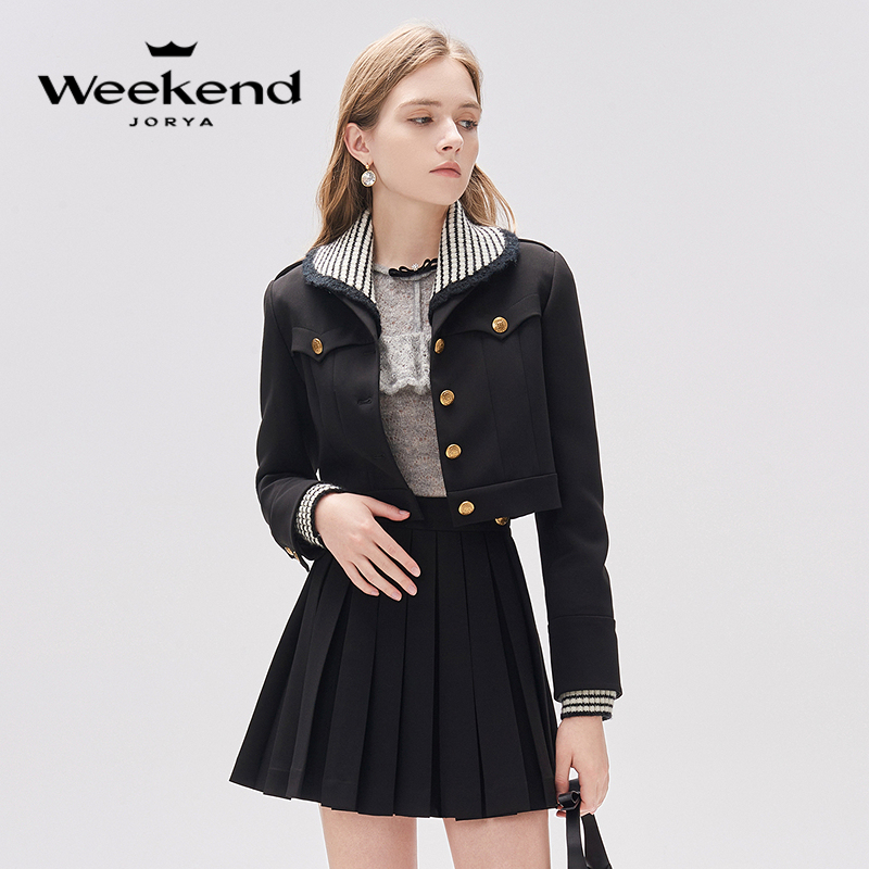 【赵老板专属】卓雅周末新复古学院风撞色拼接西装短外套EJWDCQ91