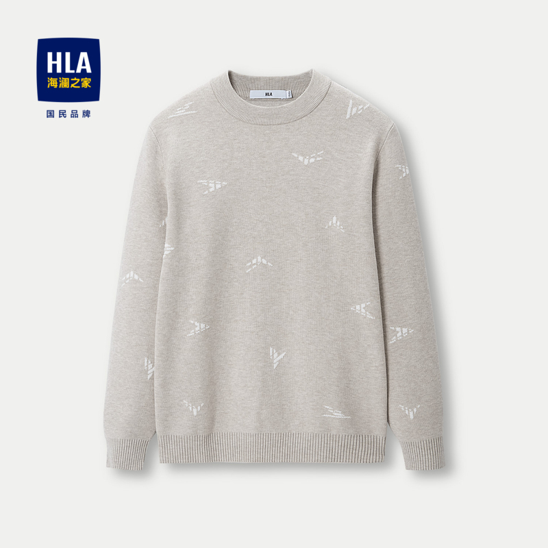 HLA/海澜之家加绒加厚长袖针织衫半高领提花保暖毛衣男
