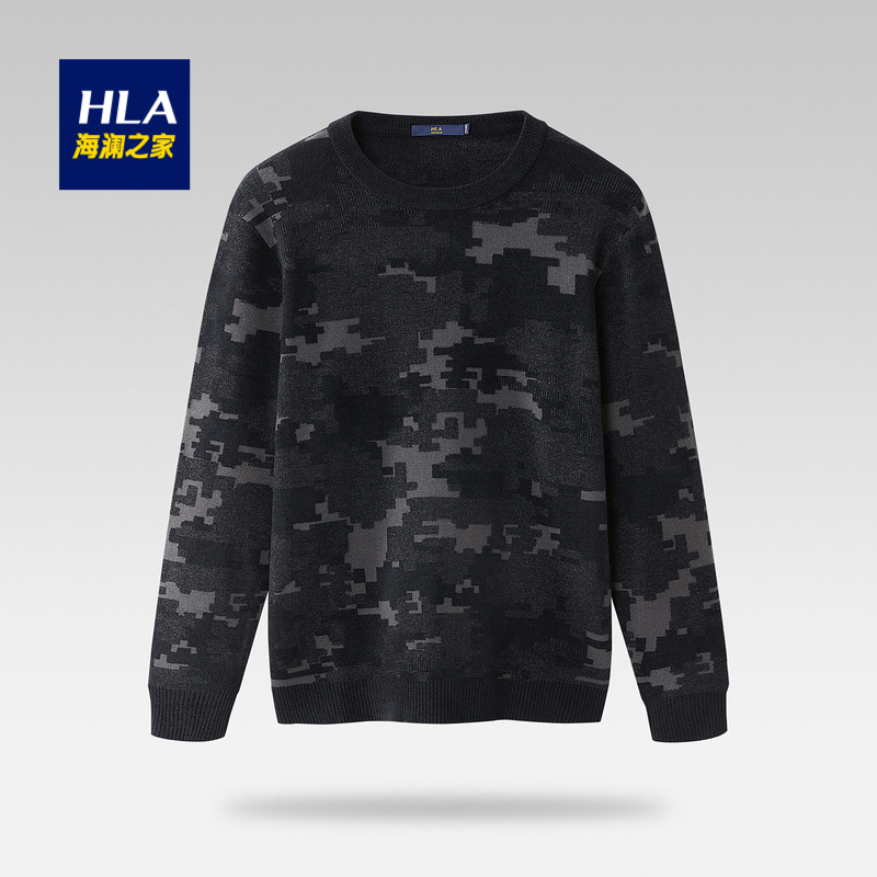 HLA/海澜之家针织衫时尚迷彩成熟稳重男士长袖针织衫