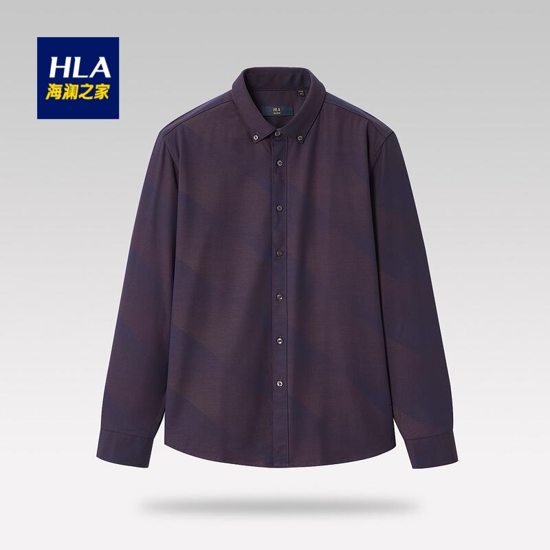 HLA/海澜之家衬衫男士舒适简约纯色保暖亲肤内里加绒长袖衬衫