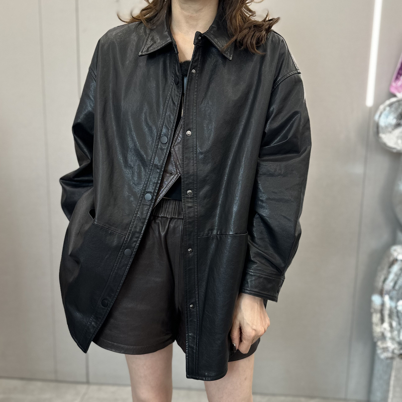 JJFashion杨幂同款阔版宽松皮衣外套真皮