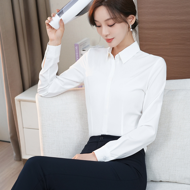白色衬衫方领职业装修身白衬衫女工装上衣免烫工作服正装气质女