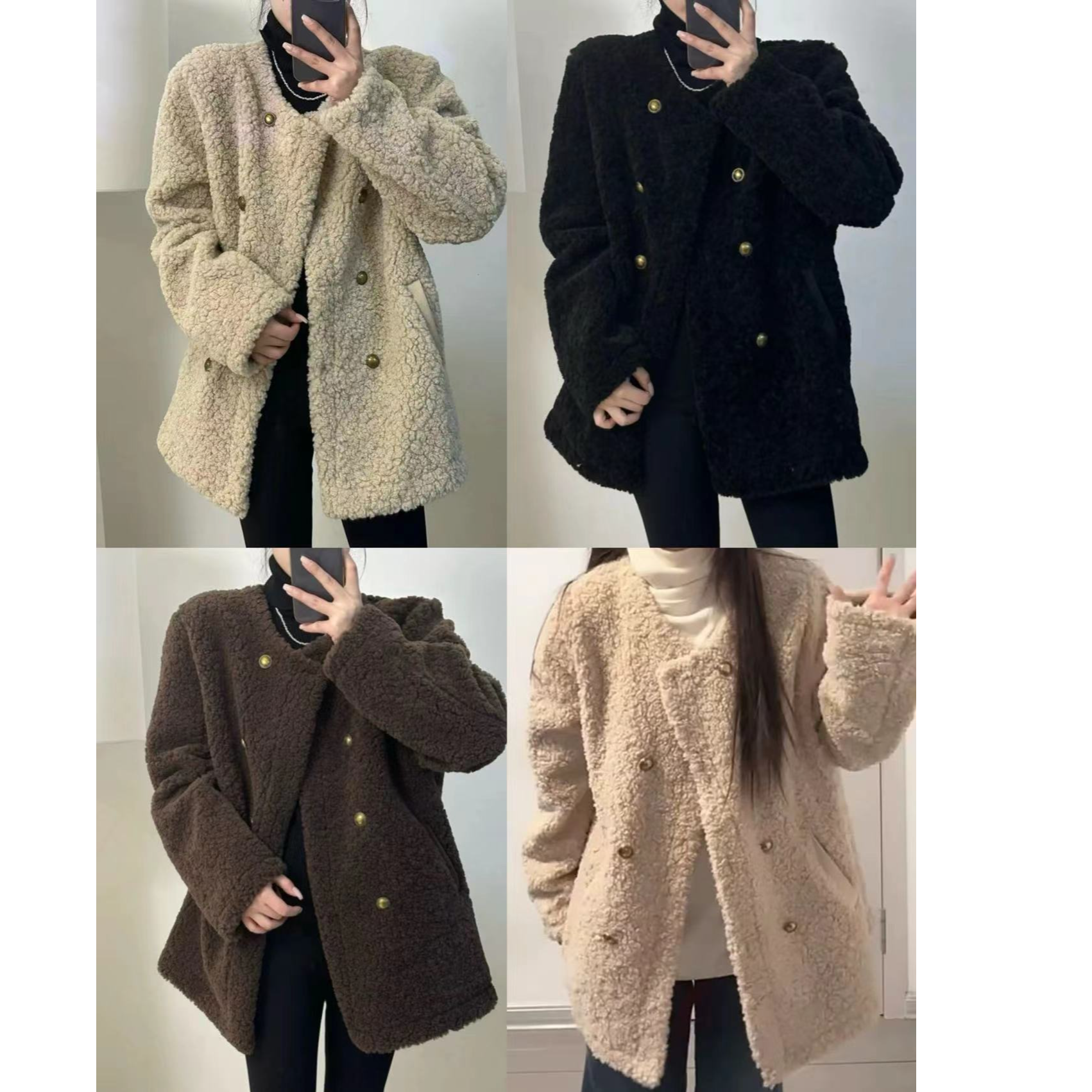 胖MM女装2024秋冬毛毛双排扣加厚大朵羊羔毛毛宽松复古时尚大外套