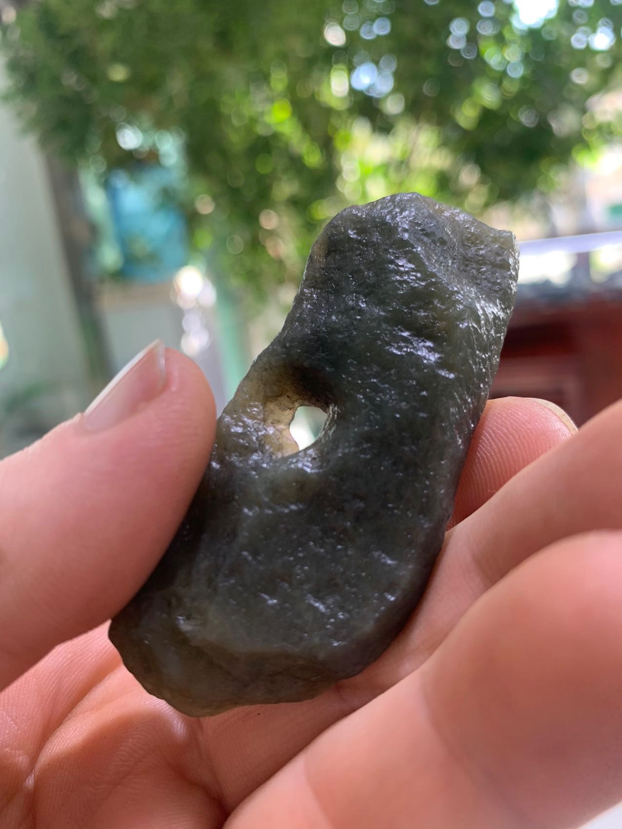 策勒县戈壁玉青花 手把件 天然品 