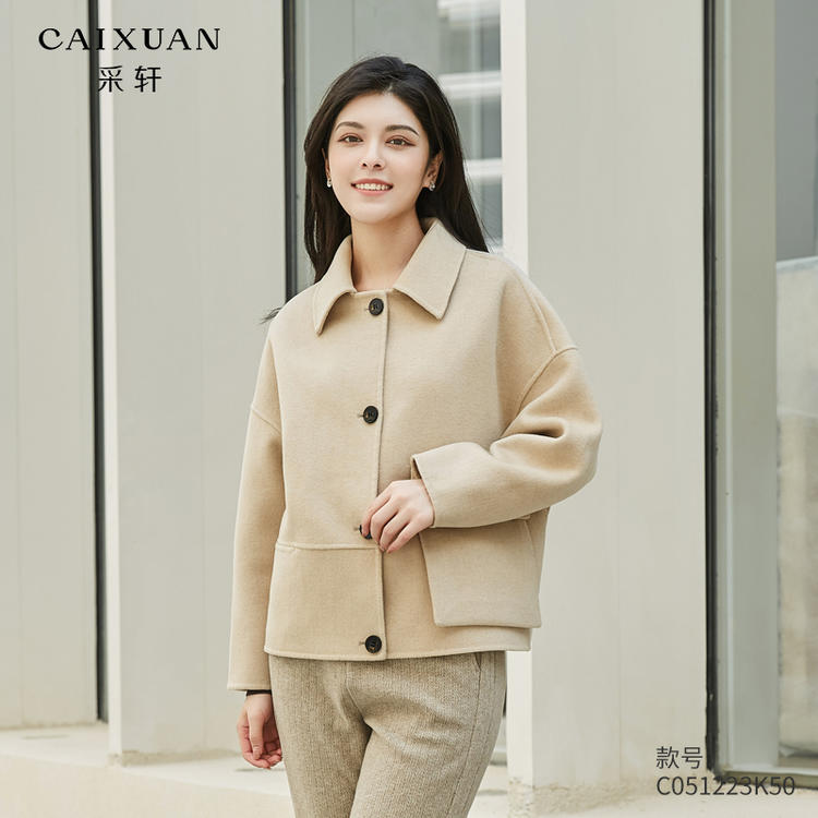 C051223K50CAIXUAN采轩【秋款】桑蚕丝骆驼绒羊毛短外套