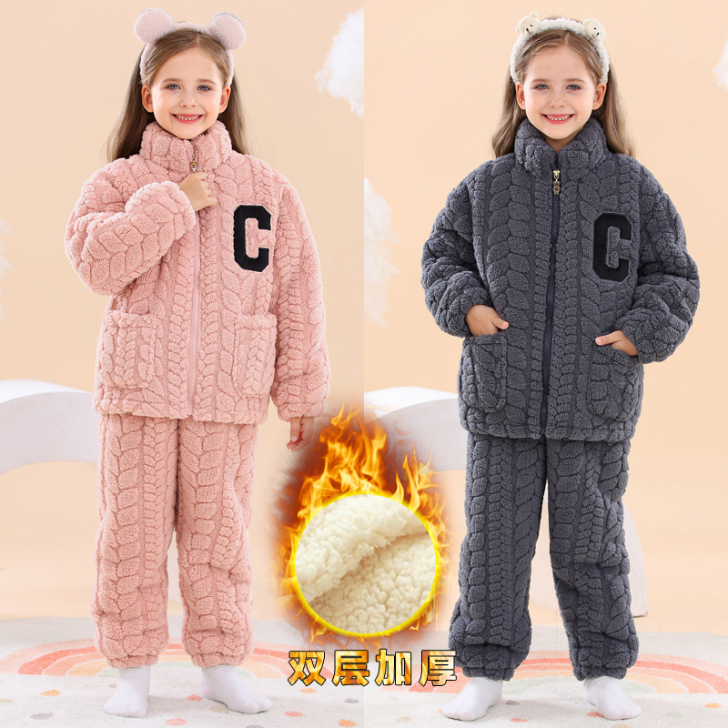 【双层加绒】冬季爆款网红亲子睡衣加厚加绒保暖可外穿家居服套装
