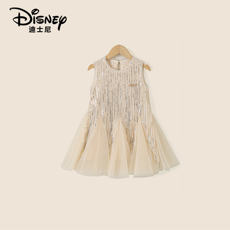 Disney/迪士尼女童夏款洋气休闲淑女亮片连衣裙XCR2SQ013
