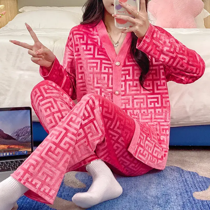 【喜韵】睡衣女款春秋季2024新款开衫可外穿冬天女士家居服套装