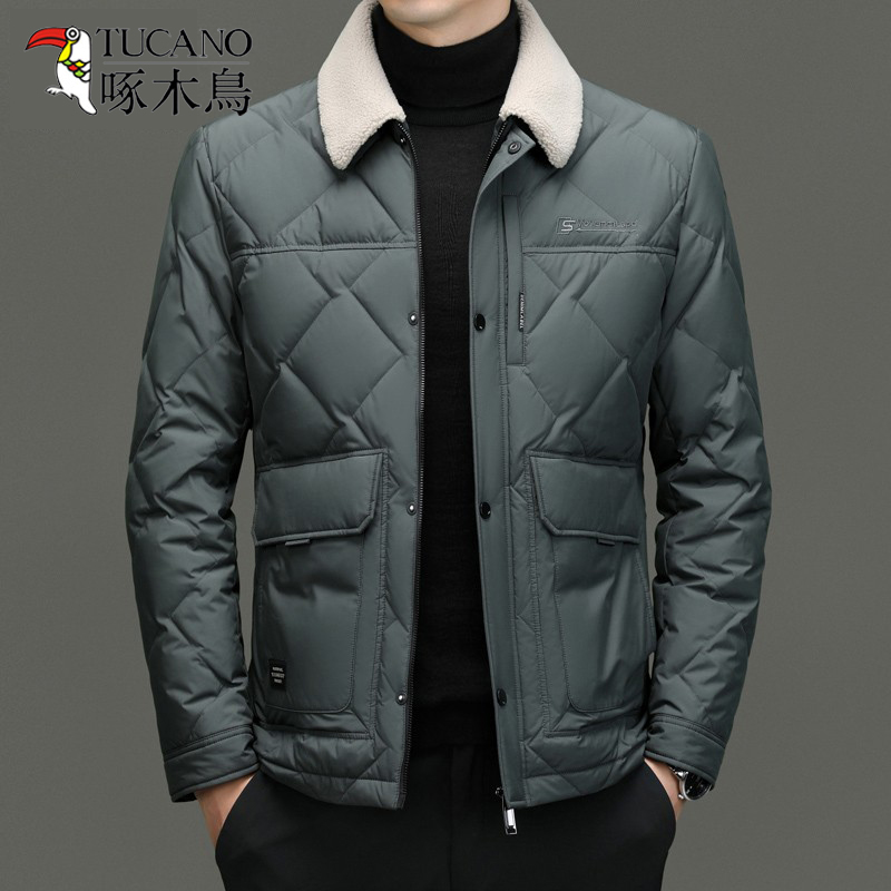 啄木鸟秋冬季羽绒服男2024新款男士商务毛领短款白鸭绒冬装外套潮