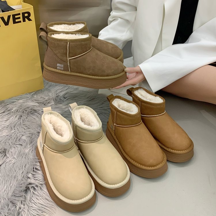 【FF】加绒加厚雪地靴女2023冬季新款面包鞋厚底增高防滑保暖棉鞋