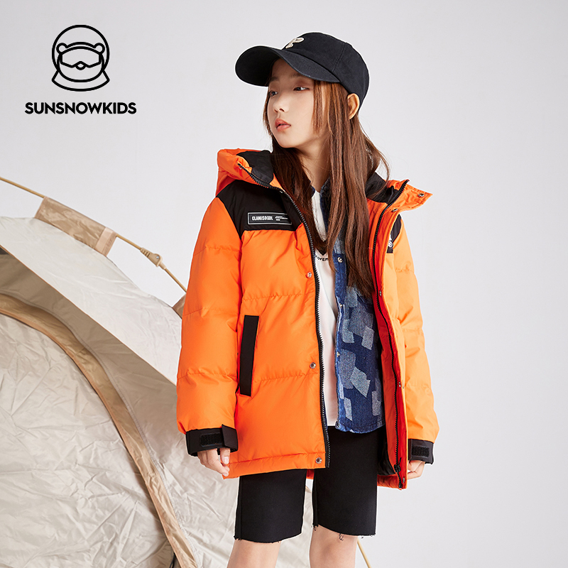 太阳雪人冬季女童时尚中长款保暖连帽防风儿童面包服T3040139YZ
