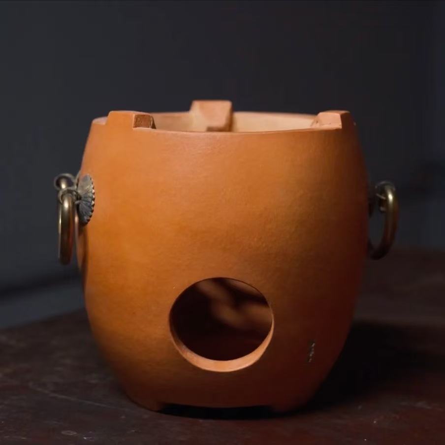 【云山茶语】裕兴号铜耳鼓炉工夫茶炭炉红泥手工炭炉高14内径10