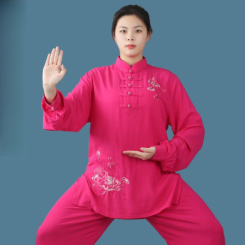 新款绣花太极服女式夏季刺绣春秋棉麻太极拳武术练功服八段锦