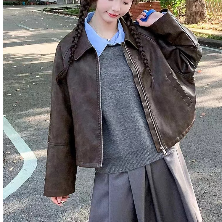 K007  痞帅机车风皮衣夹克女秋小众设计感外套  3WT1777