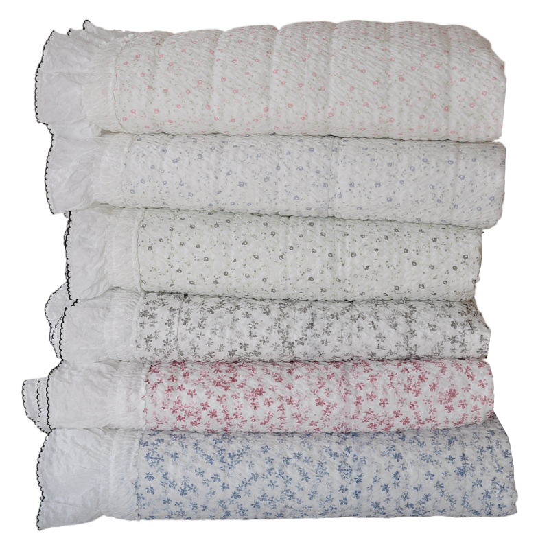 韩国泡泡纱印花小碎花菲边夏凉被空调被夏季薄被一面纤维一面棉