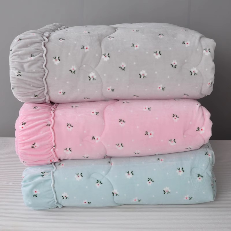 韩式新款小碎花清新款短毛绒冬被双面绒被保暖被子包边柔软可机洗