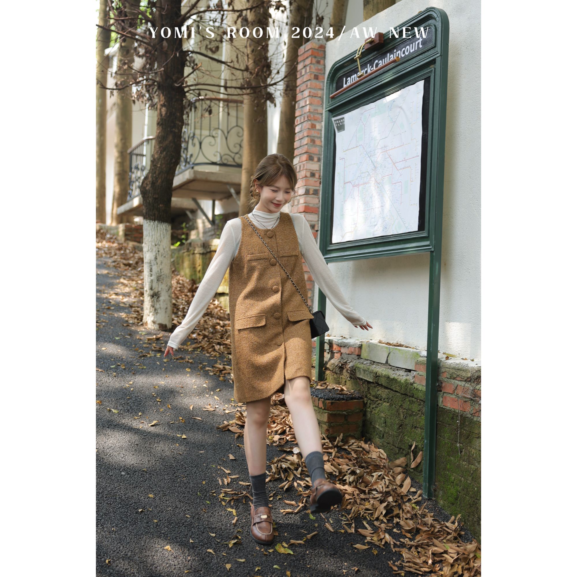 YOMI小个子定制【勃艮第庄园】小香风时尚小众短连衣裙女秋季新款