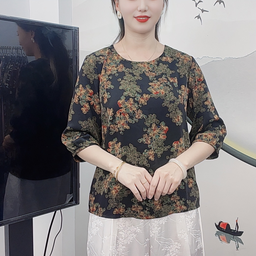 （繁花似锦）秋季新款7分袖T桖大码显瘦洋气减龄时尚妈妈装休闲女装