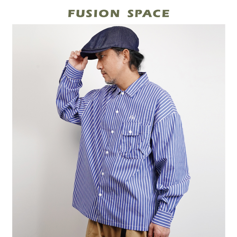 (城市线)日系宽松版型条纹衬衫FUSIONSPACE春男士穿搭长袖休闲