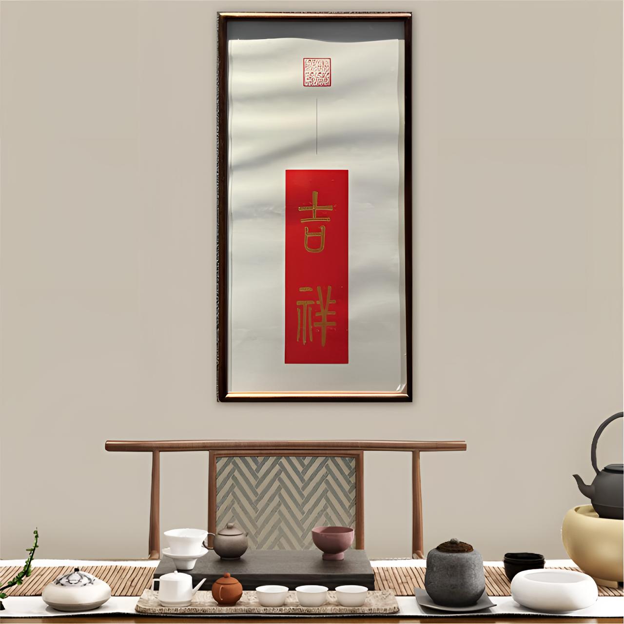 吉祥 胡桃木框 书法作品 装饰 吉祥如意