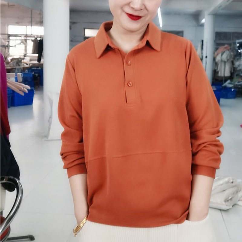 中年女士大码女装宽松长袖卫衣女秋季显瘦百搭polo翻领套头上衣