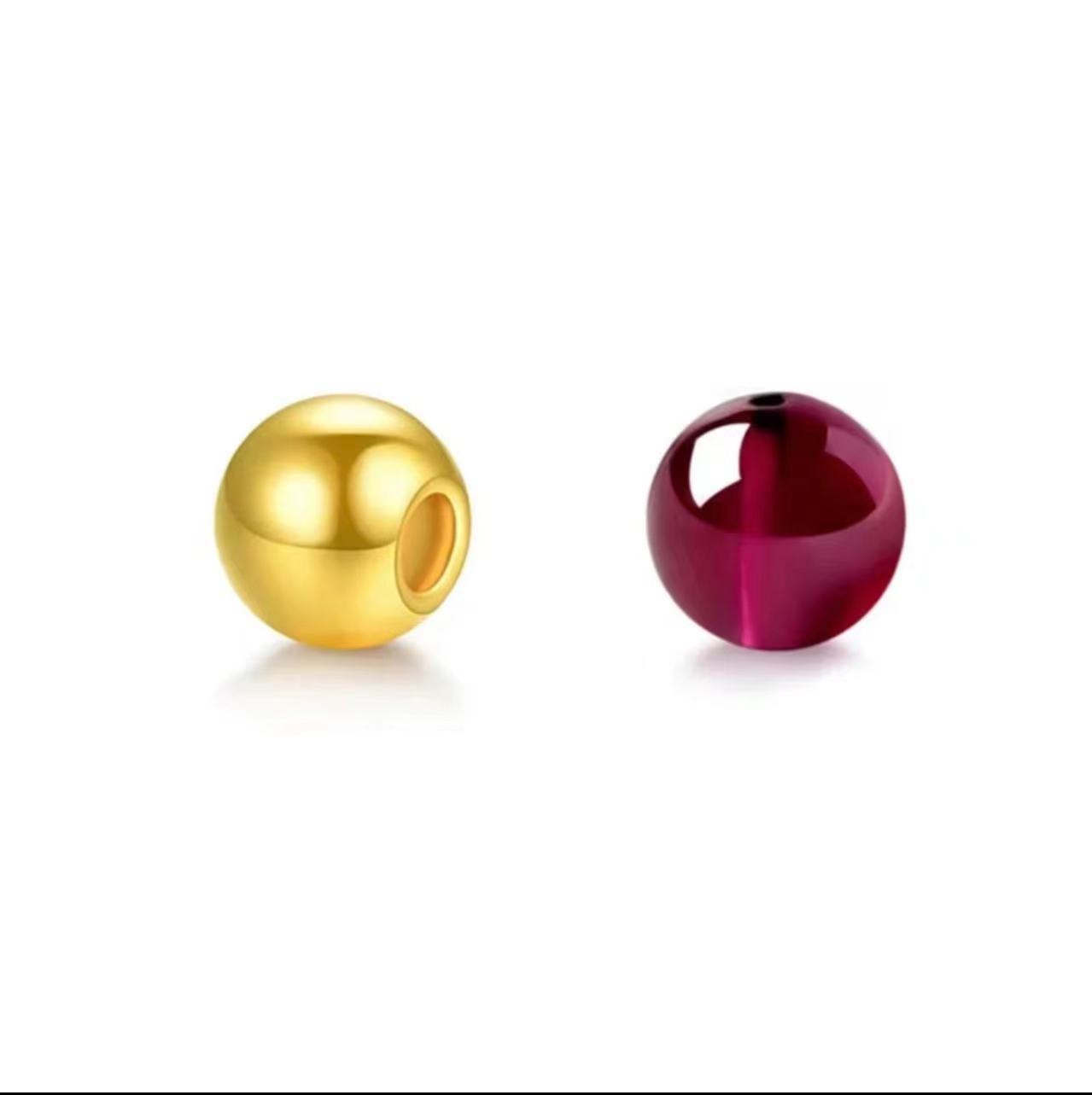 5mm足金999素款纯金百搭双面石榴石黄金珠手工彩色女士工艺
