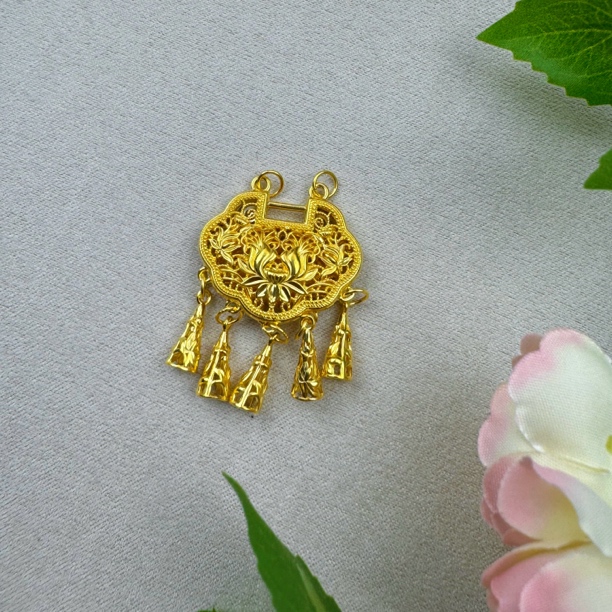 吊坠足银 【璎珞锁吊坠】足银铸厚金莲花璎珞锁包吊坠