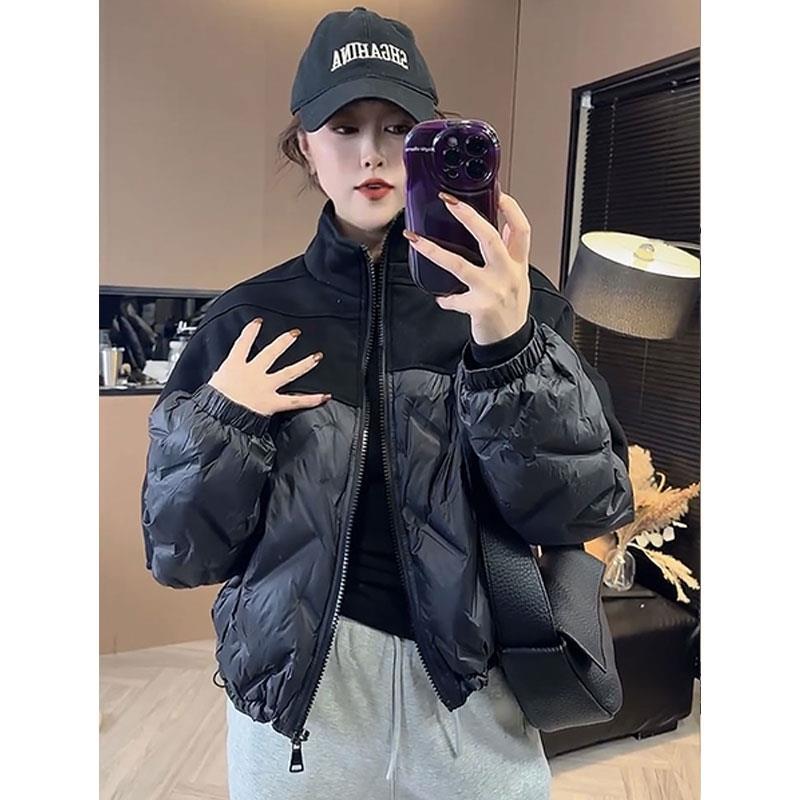 轻薄羽绒服小个子2025年冬季新款立领拼接翻领保暖宽松白鸭绒外套