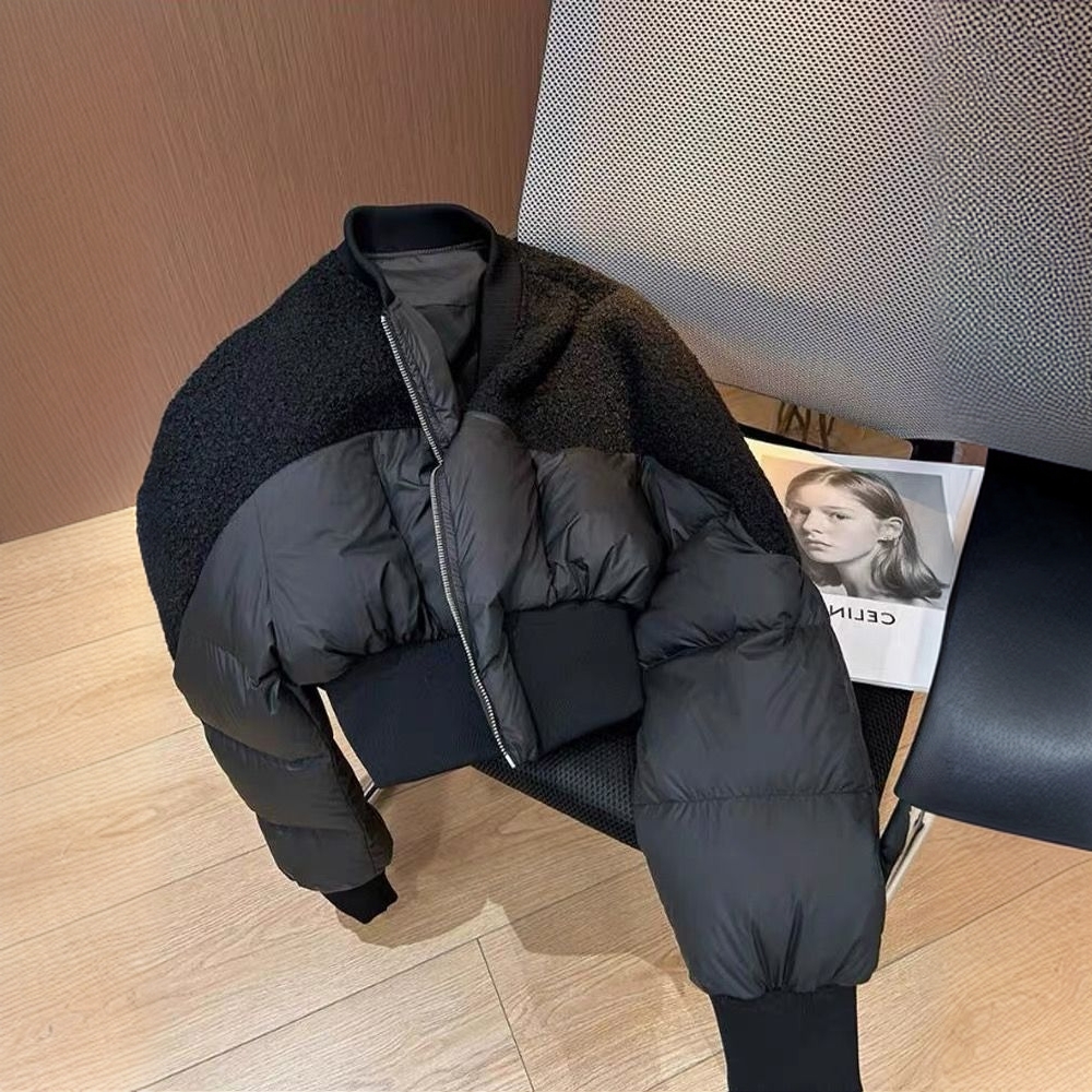 轻奢韩圈呢拼接短款羽绒服2025冬新款小个子高级感白鸭绒外套ins