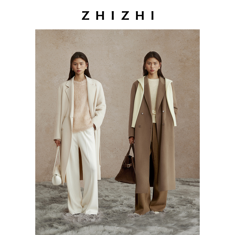 致知【橱窗】感庭秋 双排扣大衣外套气质落肩双面呢ZZ2DWWWM004