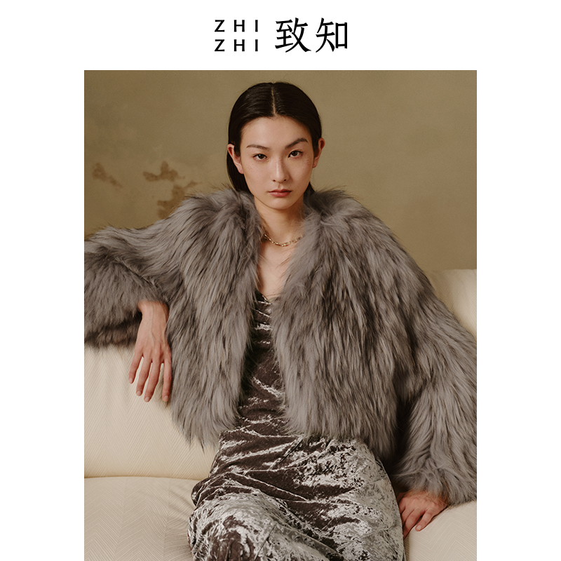  【橱窗】悠游仙 气质外套2024年新款貉子毛格雷系穿搭ZZ2CWWE7003