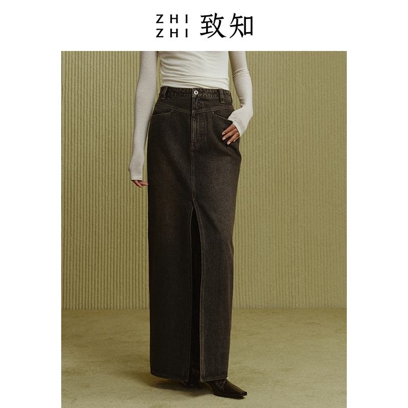 致知【橱窗】望仙人 牛仔半裙秋复古高腰休闲ZZ2CWWBX028