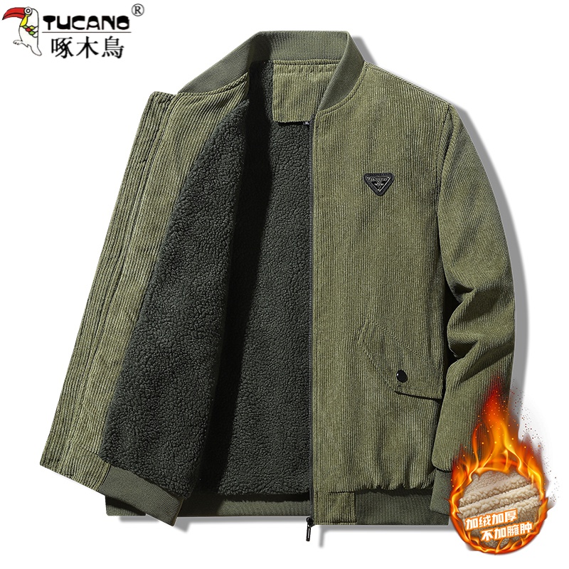 TUCANO/啄木鳥秋冬季新款男士休闲保暖羊羔绒加绒棒球领夹克外套