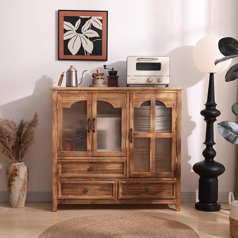美式餐边柜复古简约茶水柜小型实木酒柜客厅边柜储物柜靠墙置物柜