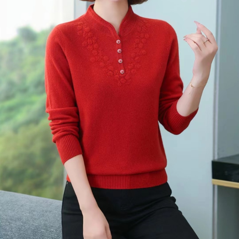 100%纯羊毛喜庆婚礼本命年新中式加厚羊毛衫秋冬宽松半高领春秋