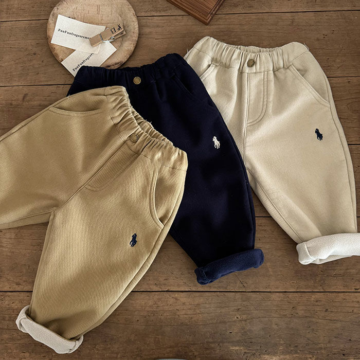 优选儿童加绒长裤男童冬季新款小童裤一体绒宝宝纯色休闲裤女加厚