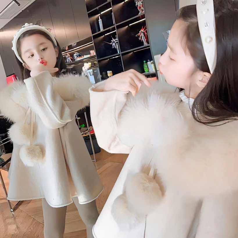 女童毛呢外套加绒2023秋冬季加厚新款高档儿童毛毛小香风韩版大衣