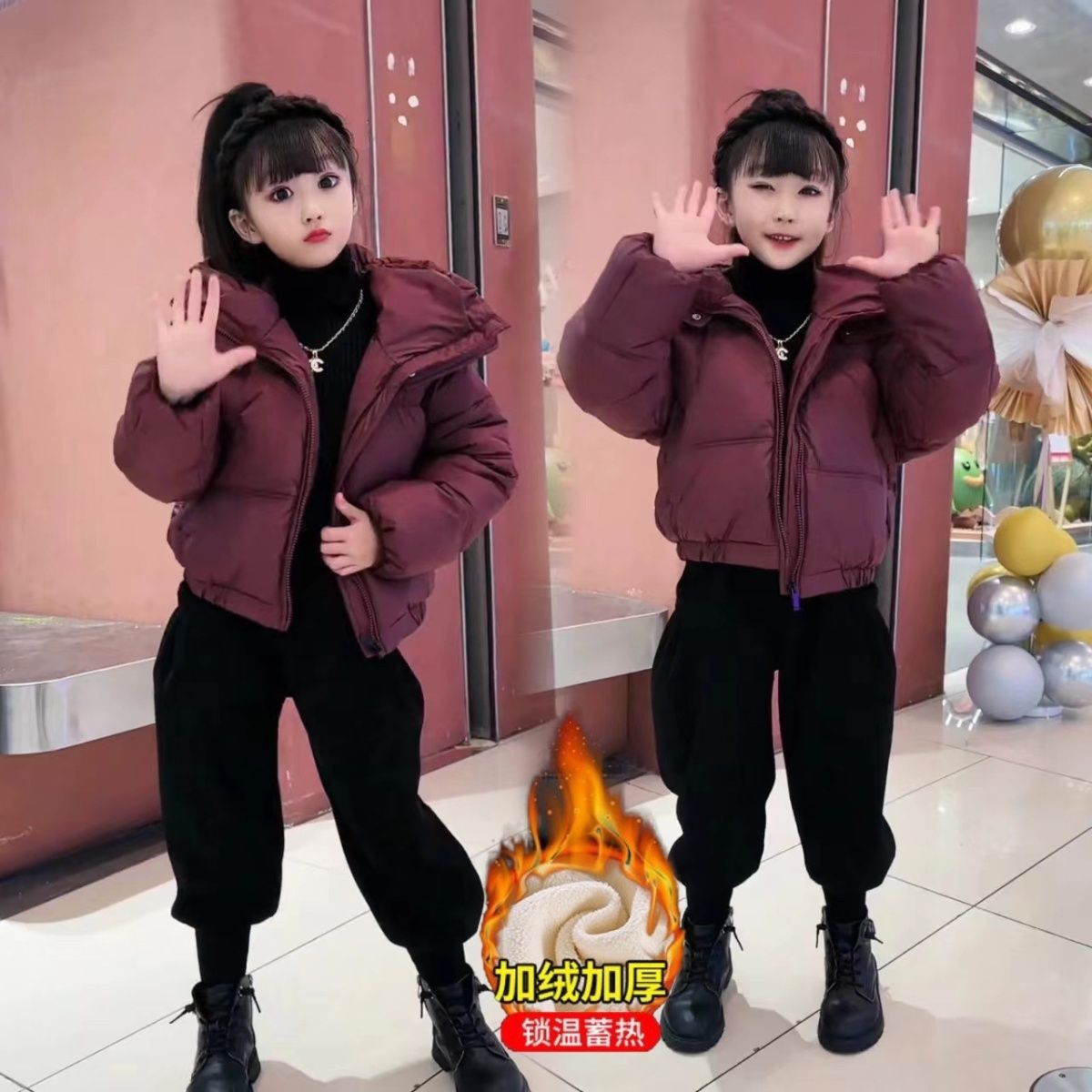 巴巴童装女童冬装2023新款洋气棉袄女大童羽绒服棉衣加厚外套儿童