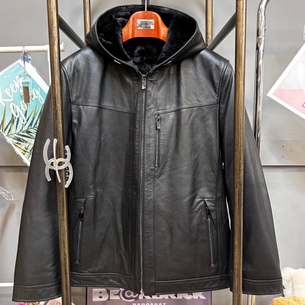  ZXT男士真皮皮衣西班牙进口胎牛皮油蜡羊毛内胆连帽款MY6611