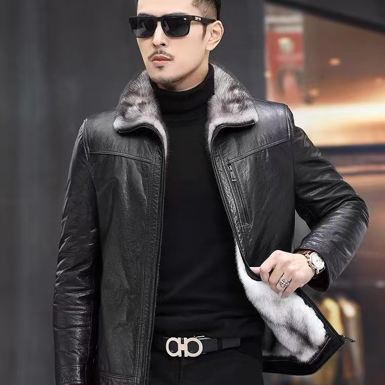 海宁头层小牛皮真皮男士外套男装男皮衣外套
