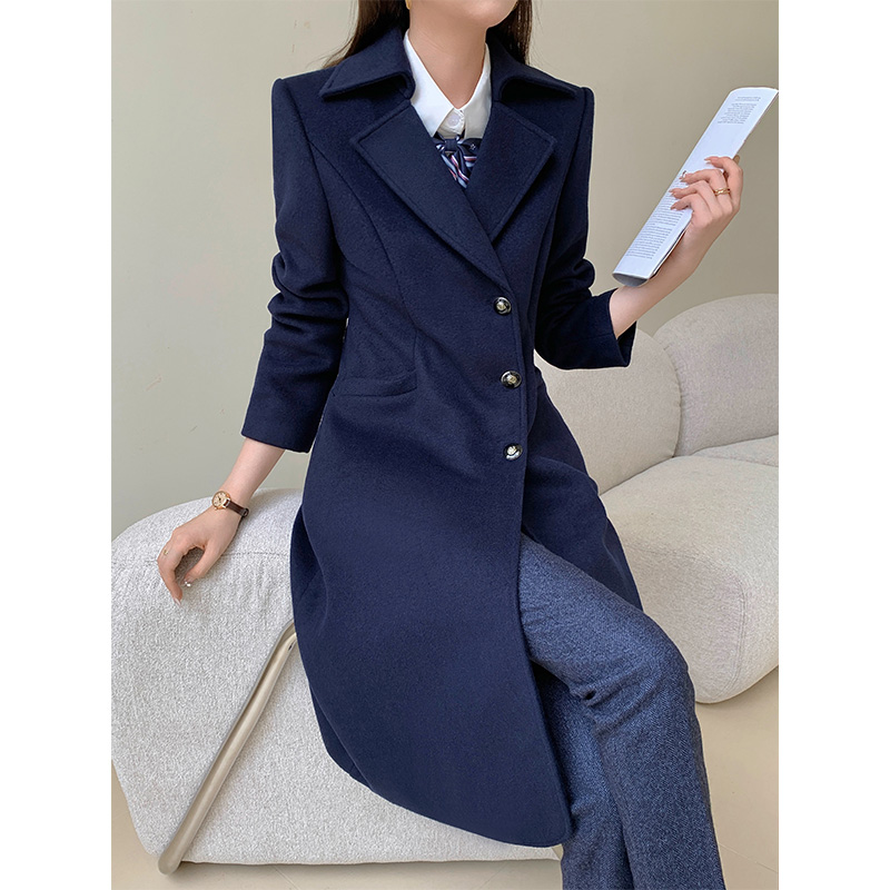 单排扣职业毛呢外套女冬加棉加厚中长款公务员面试呢子大衣工作服