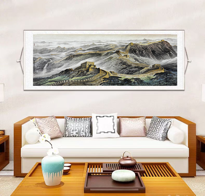 八尺《万里长城》中堂玄关画走廊画办公装饰画卷画芯软轴装裱