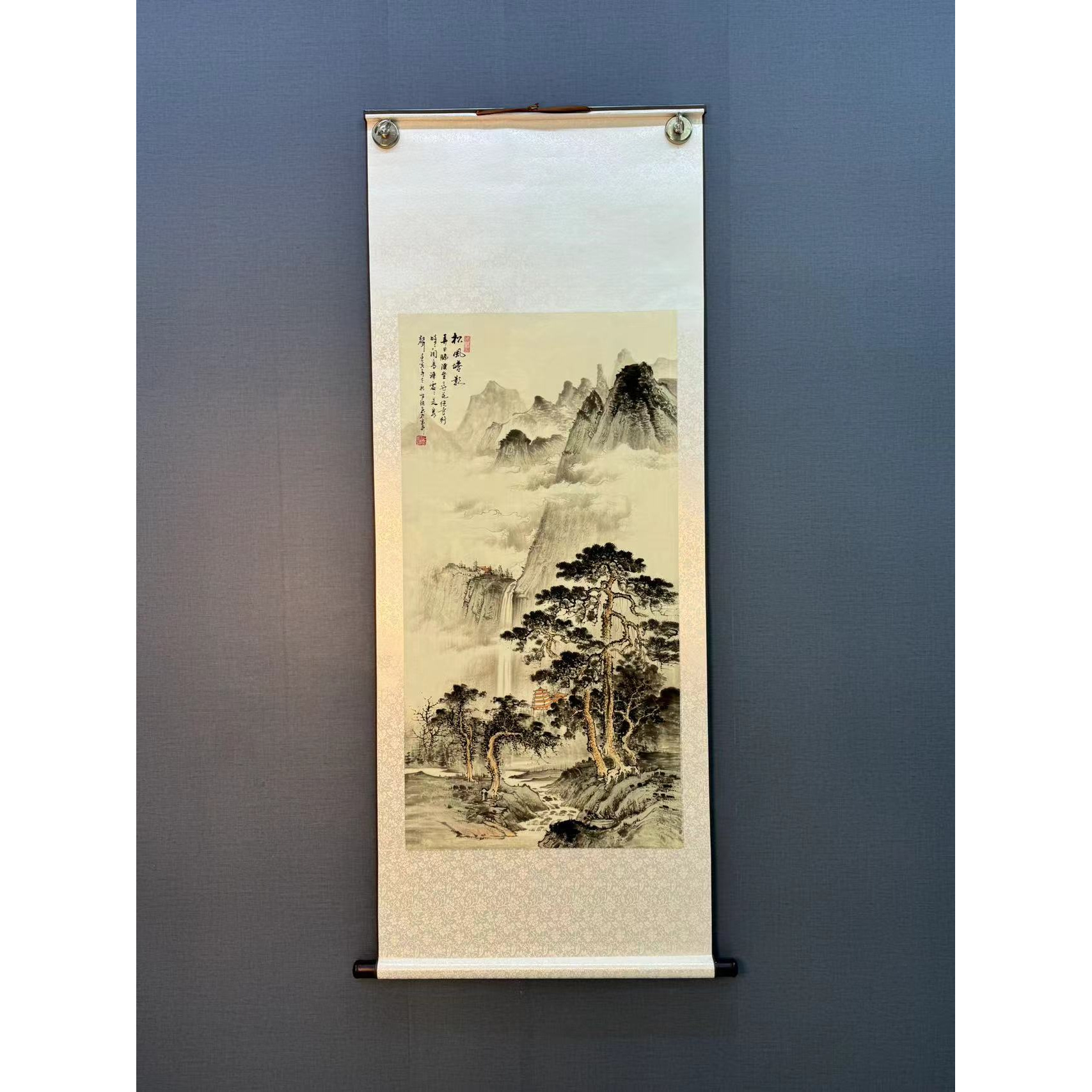 三尺《松峰塔影》中堂玄关画走廊画办公装饰画卷画芯三尺软轴装裱