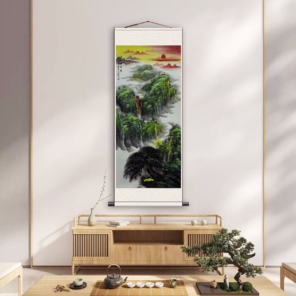 包邮三尺《泰山日出》中堂画玄关画艺术装饰画软装裱