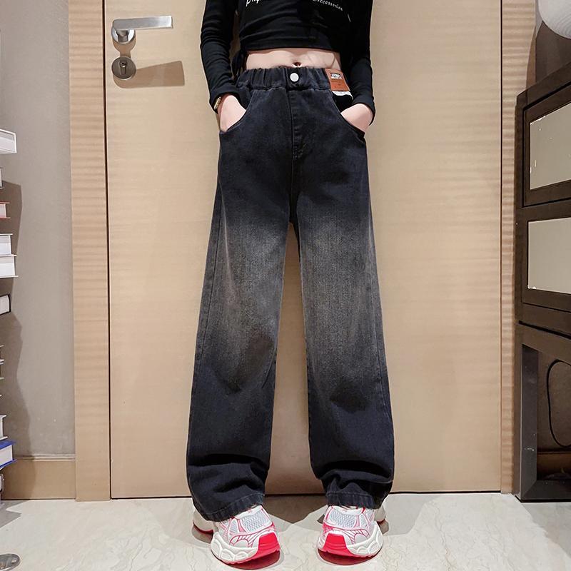 女童秋季阔腿裤2023新款洋气女大童时髦渐变直筒裤儿童秋装长裤子