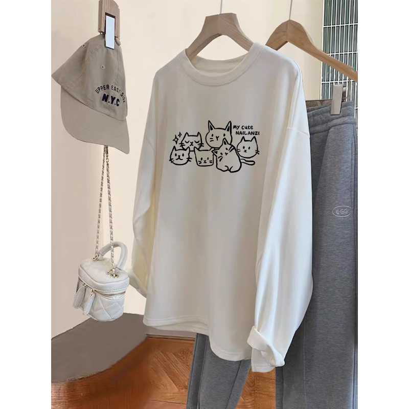 白色内搭打底衫女秋冬季大码胖mm中长款遮屁股长袖t恤磨毛上衣服