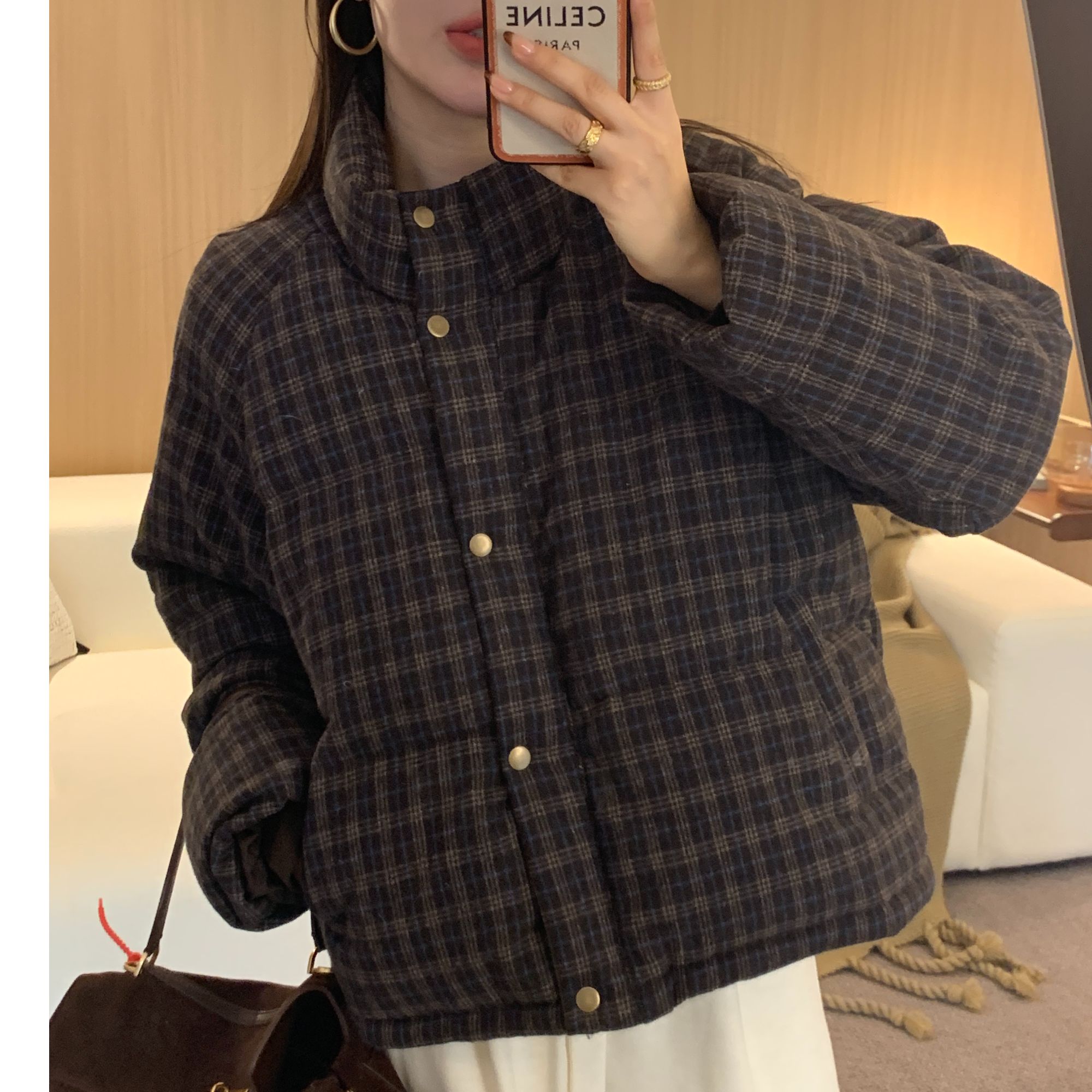 【】简约经典格子棉服XKIT2211